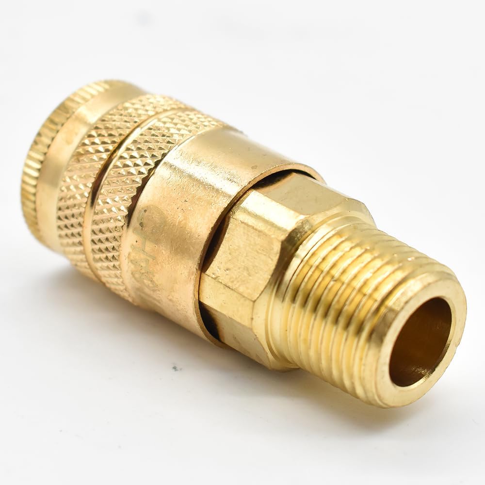 Interstate Pneumatics CH461B 1/4 Inch Industrial Brass Coupler x 3/8 Inch Male NPT