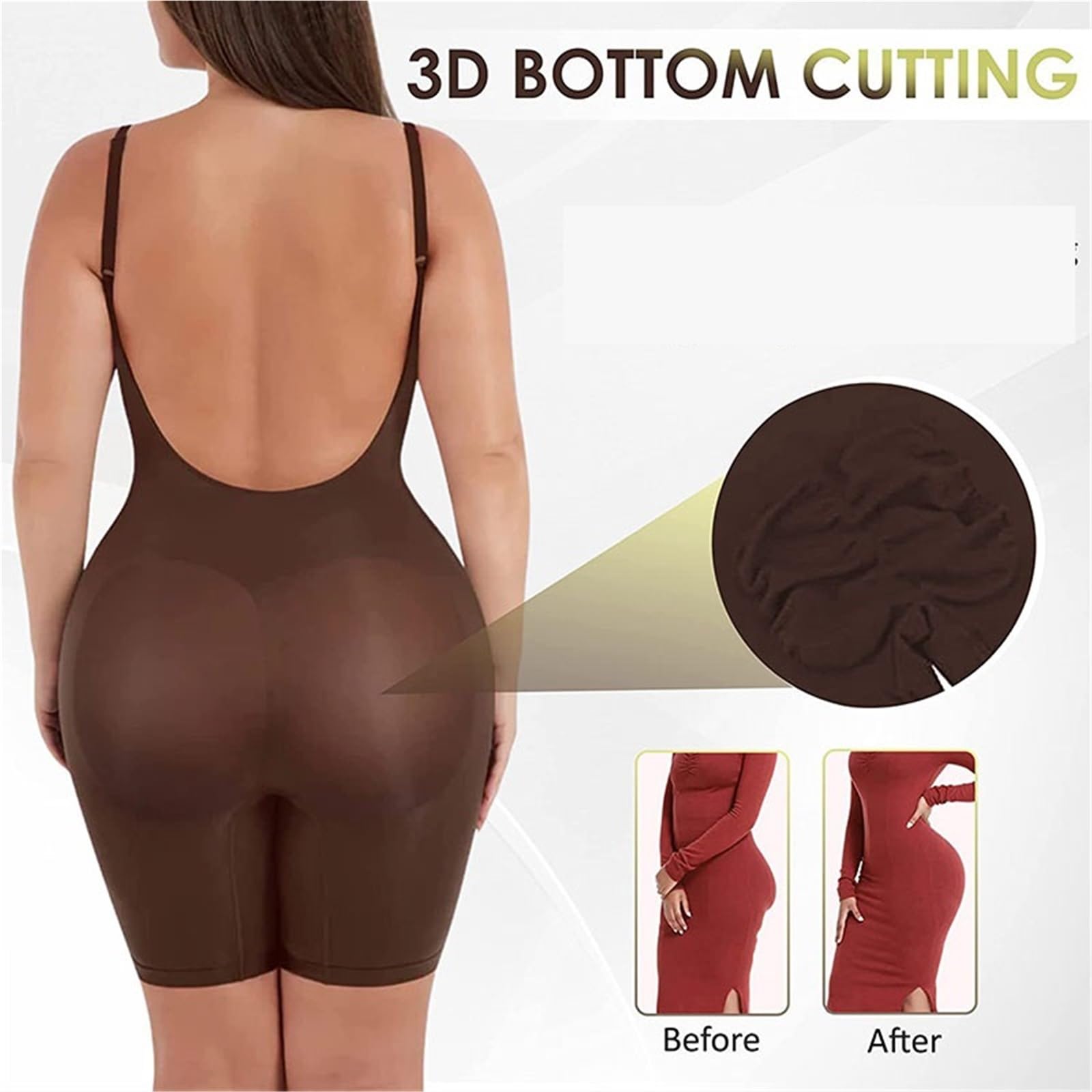 Body Contenitivo Modellante Body a Copertura Totale Shapewear Coscia Body Slim Body con Schiena Bassa Body Shaper Tuta Senza Schienale Shapers Senza Cuciture più Sottile(Beige Thigh,S)