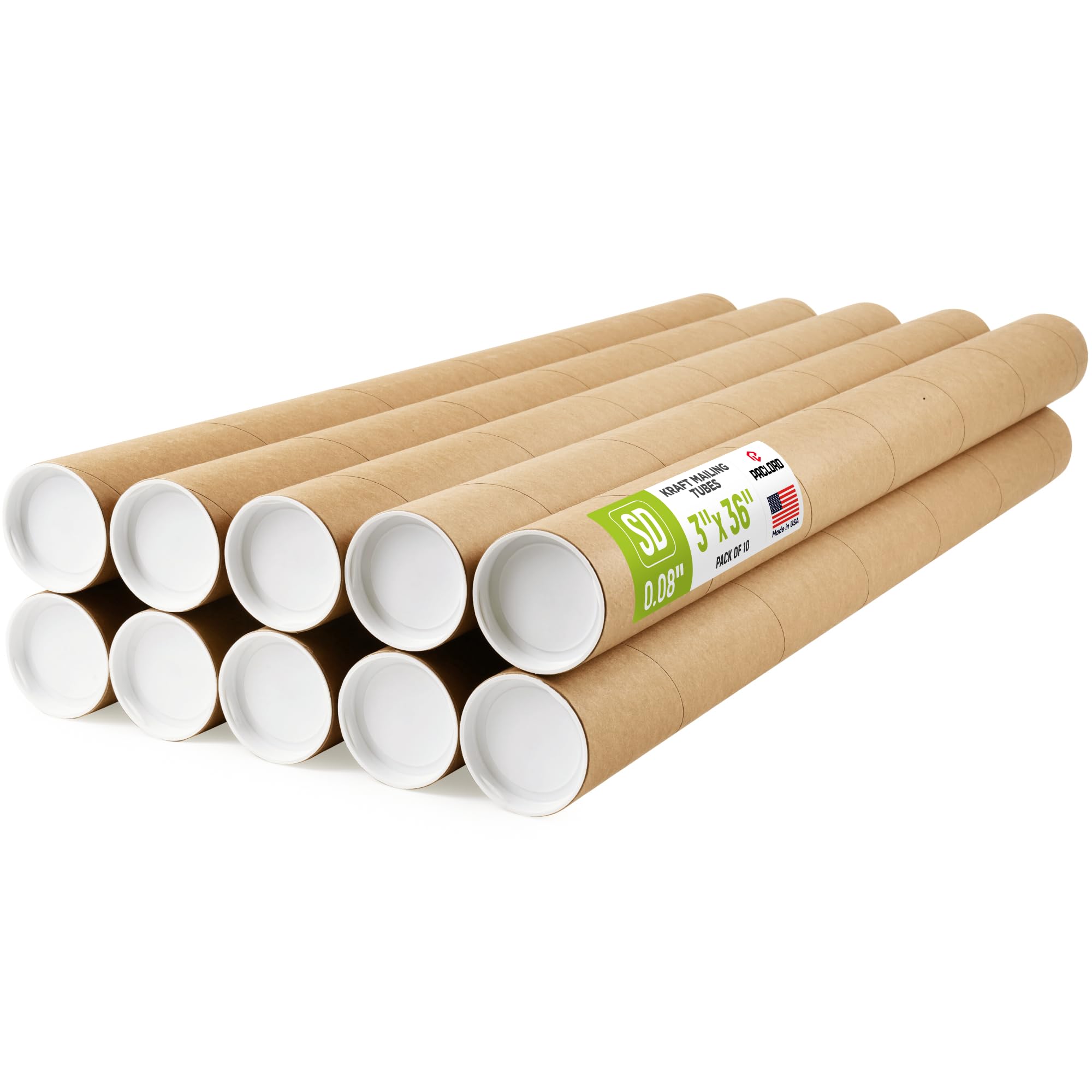 Versandrollen aus verstärktem Kraftpapier, 7,6 x 91,4 cm, Packung mit 10 Röhren mit je 2 Kappen, USPS-zugelassene Posterröhre, hergestellt in den USA, Kartonröhre für Versand und Aufbewahrung von