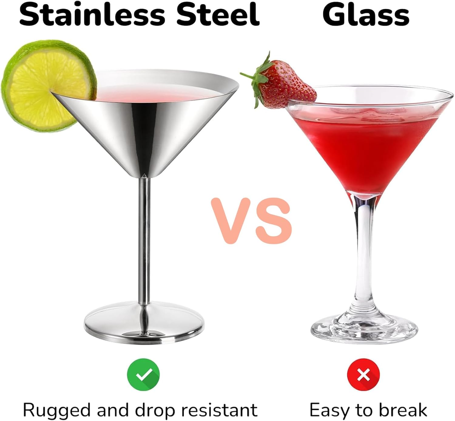 Stainless Steel Martini Glasses Set of 4 Shatterproof Unbreakable Metal Cocktail Glasses Mirror Polished Finish Perfect for Margarita Manhattan Champagne Cocktails Home Bar Party Essentials