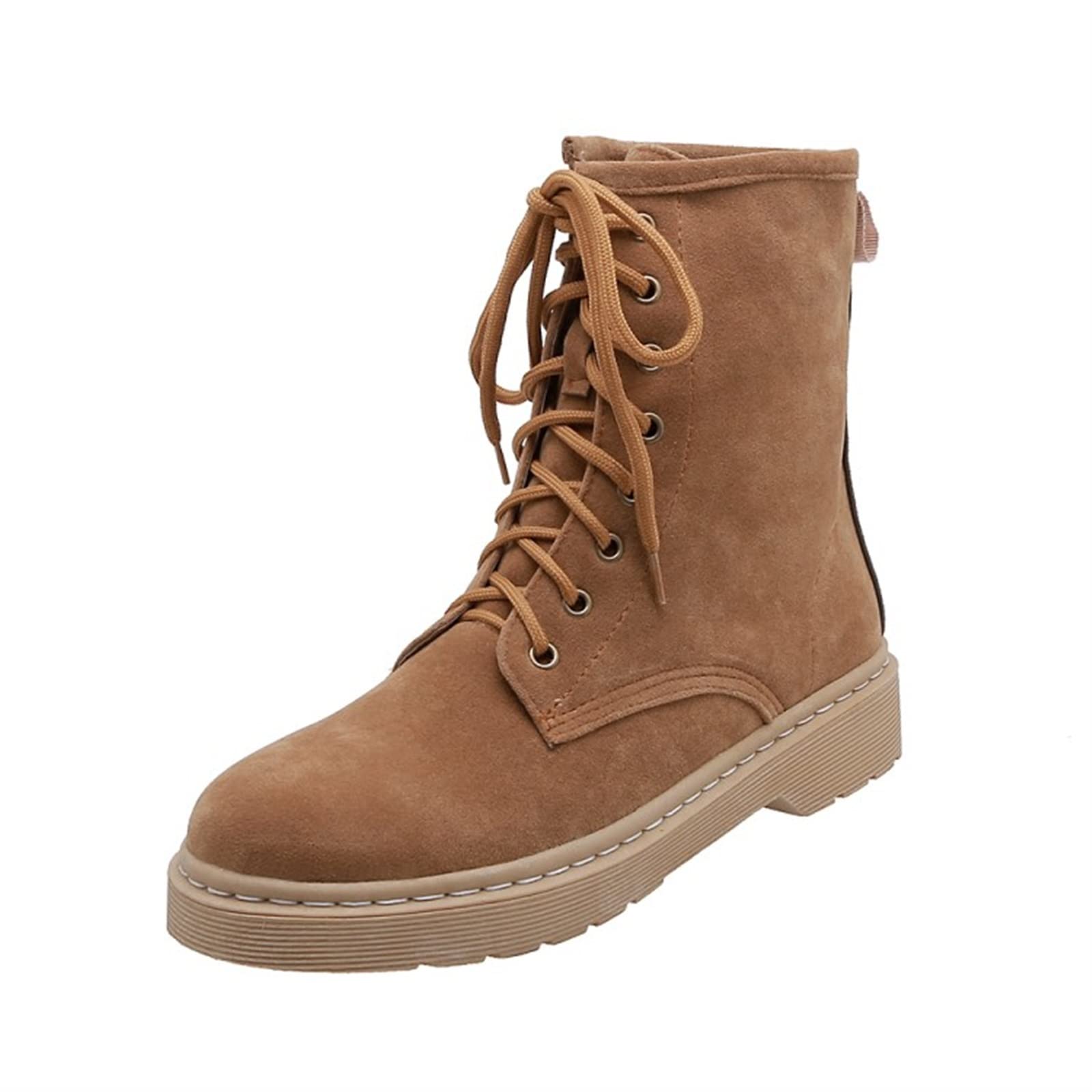 Musnow Ankle Boots For Women Low Heel Big Size Boots Women Shoes Martin Boots For Women Ladies Boots Shoes Woman Winter Cross Band Flat Round Head (Color : Auburn, Size : 36)