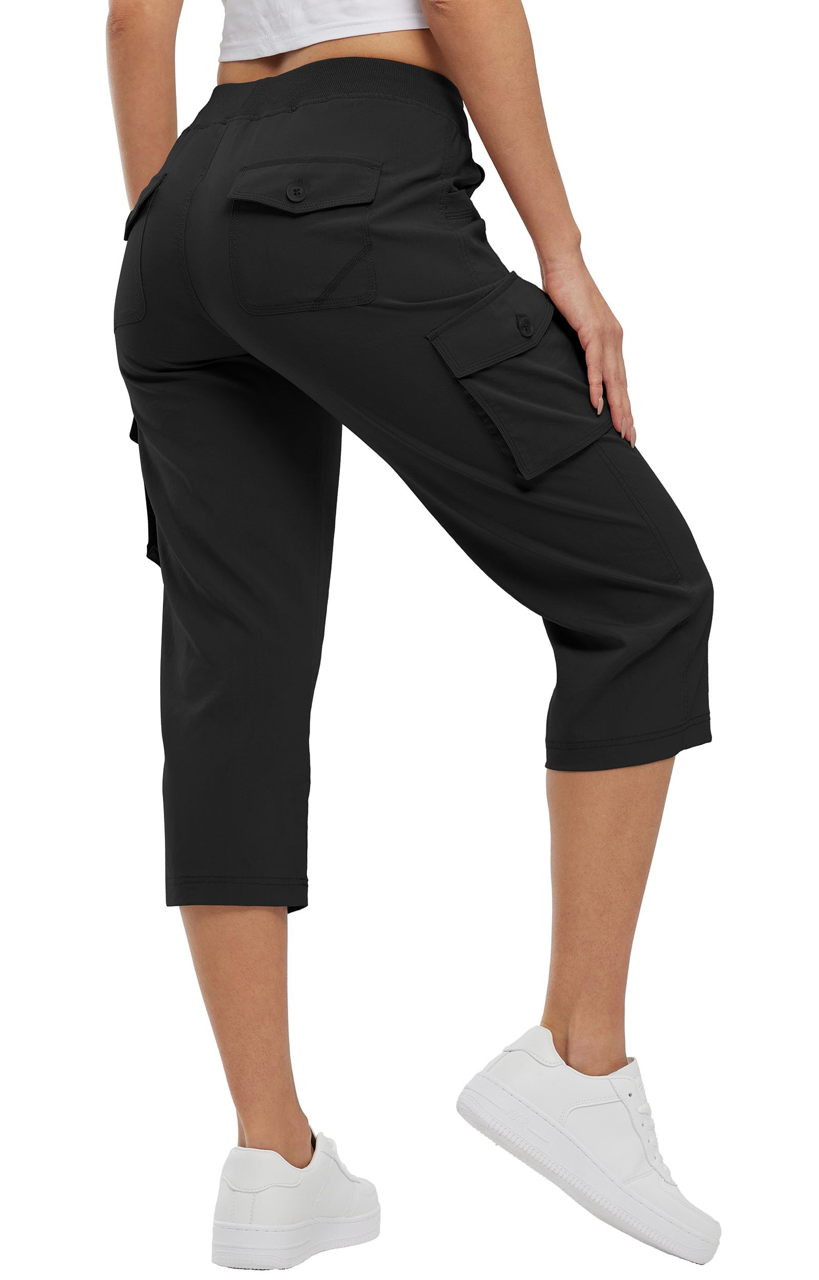 YSENTO Pantaloni estivi da donna, 3/4, pantaloni cargo leggeri, elasticizzati, da trekking, funzionali