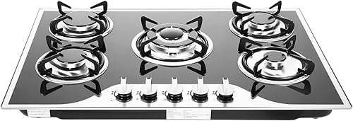 Estufa de gas de 30 pulgadas, 5 quemadores, con superficie lisa de vidrio revestido, estufa de encimera de encendido electrónico por pulso, estufa