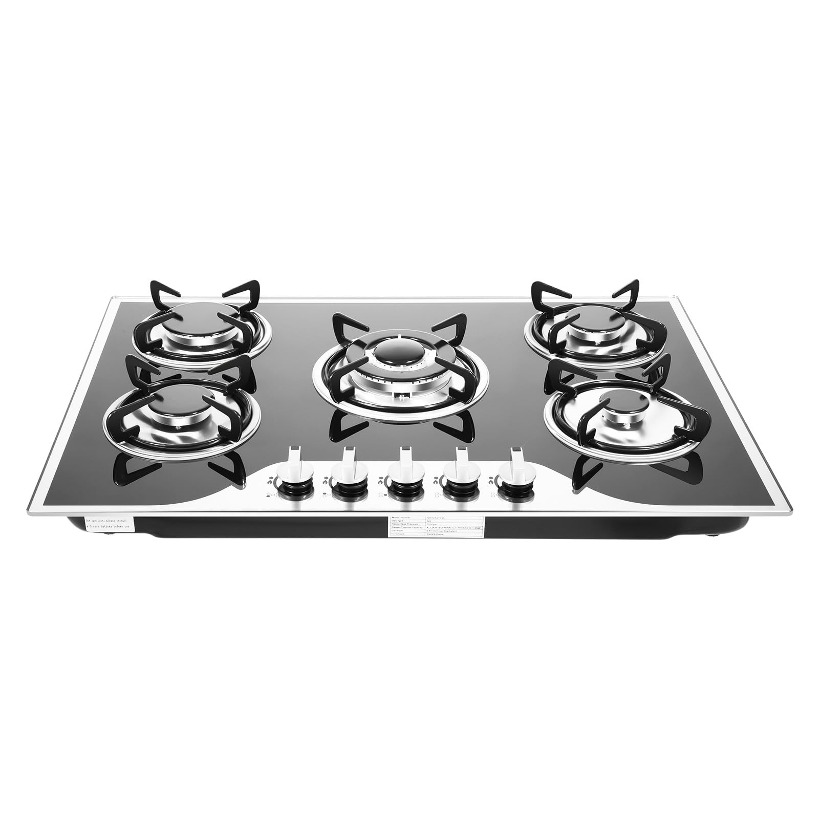 Built-in Gas Cooktop, 5 Burners Gas Stove with Tempered Glass Portable LPG Gas Stove Countertop, Dual Fuel Cooktops Gas Cooker for Kitchen, NG/LPG Convertible (30 Inch)