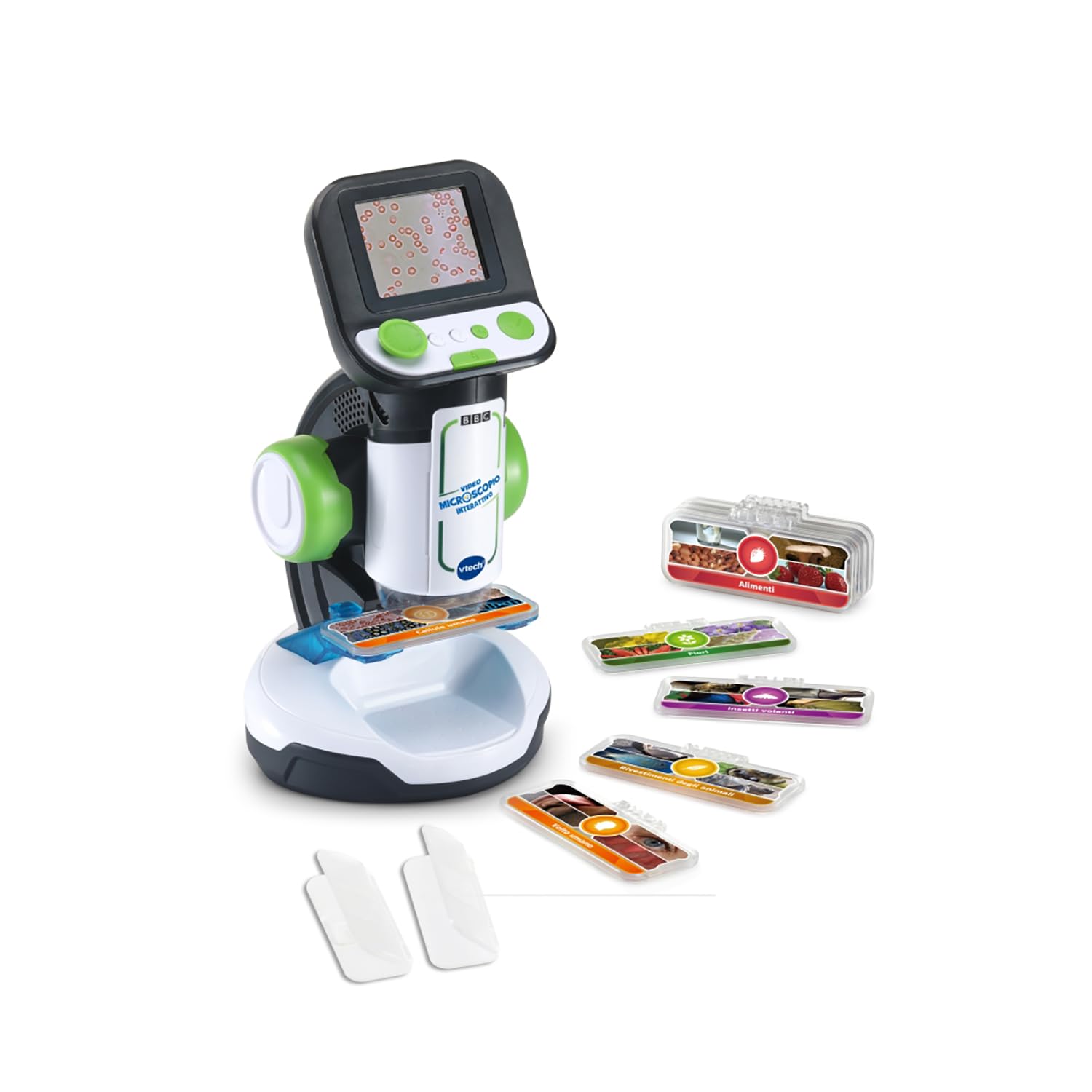 VTech Microscopio Interactivo, microscopio Infantil Digital con vídeo Original BBC, Pantalla de 2,4", Zoom 200x, 9 Diapositivas ilustradas, Ranura MicroSD, Idioma Italiano, Pilas Incluidas, 7-99 años