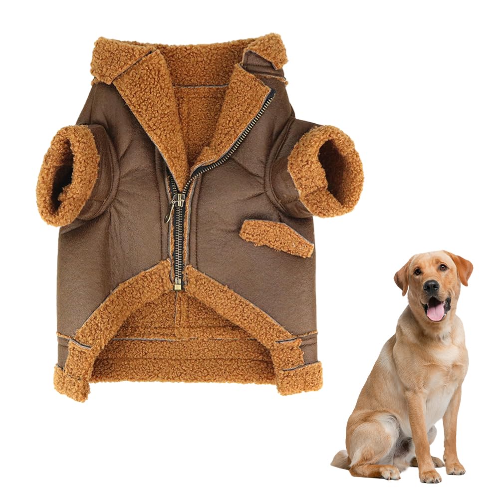 Jackanna Dog Leather Jacket, Dog Winter Leather Jacket, Warm and Waterproof, Suitable for Small, Medium and Large Dogs (Curry, M)