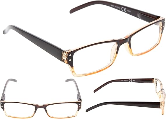 4-pack Rectangular Reading Glasses with Spring Hinges Includes Sunshine Readers