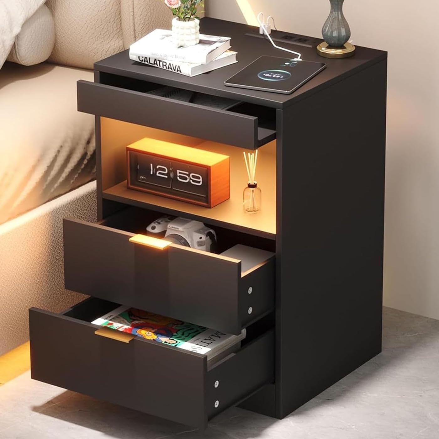Yusong RGB LED Nightstand with Charging Station