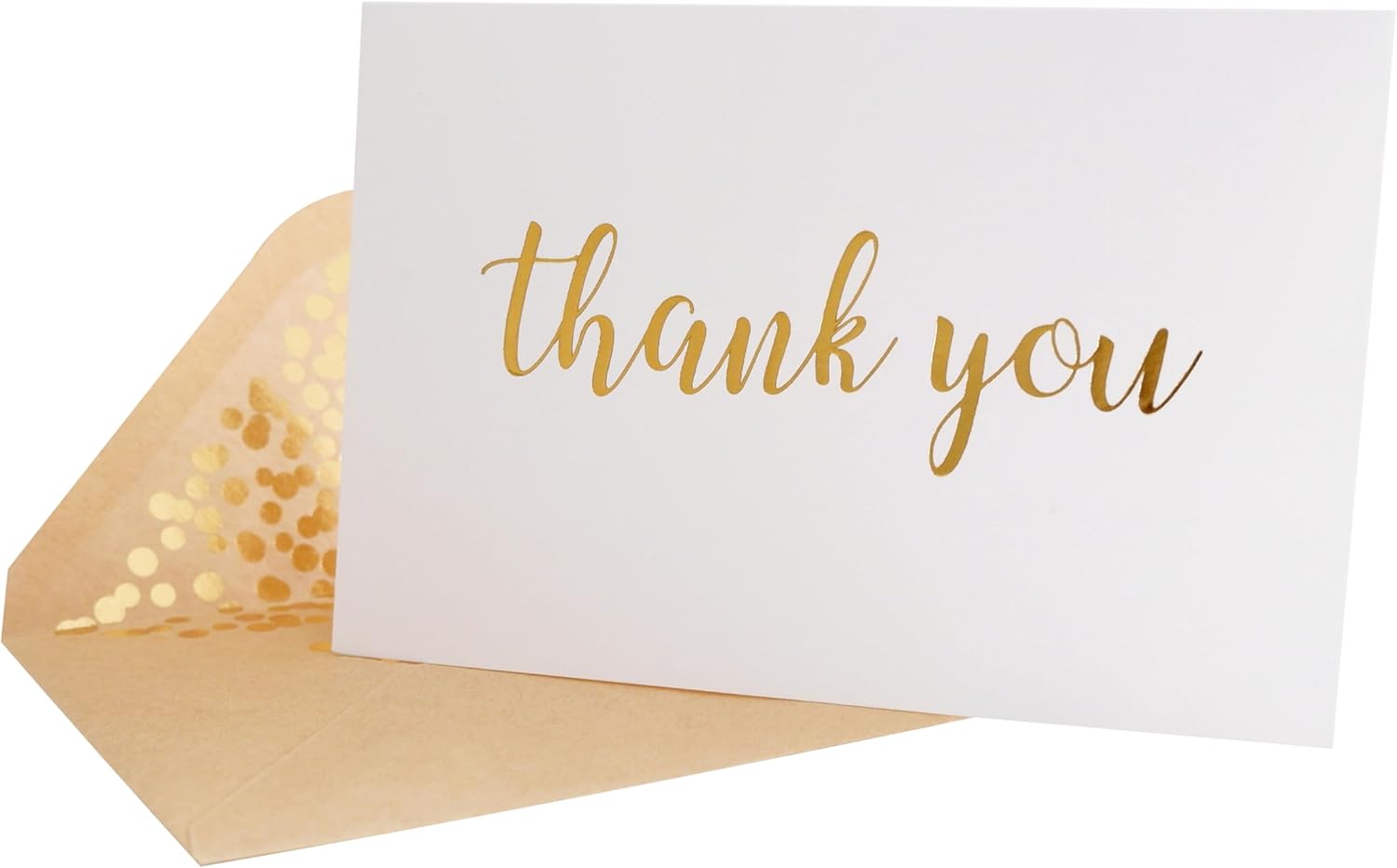 サンキューカード - 白色のマット仕上げカード 50枚パック ゴールド箔の「Thank You」プリント紙吹雪デザインクラフト封筒 公式通販