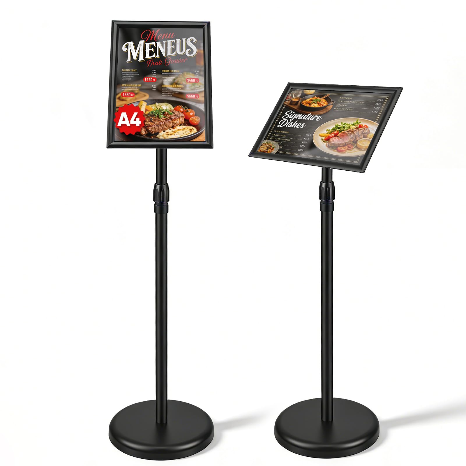 Soporte Para Carteles A4, Pie Estable,Soporte De Exhibición,Altura Ajustable,Rotación De 360°,Resistente Al Agua Y Al Polvo,Soporte De Letrero De Pie Para Menú, Restaurante,Tienda,Recepción(A4)