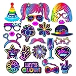 25pcs Glow Neon Party Photo Booth Props with Stick, Glow Patterns Selfie Props Neon Birthday Prop for Let's Glows sThemed Neons Glows in The Dark Disco Black Light Party Decoration Supplies - Image 2