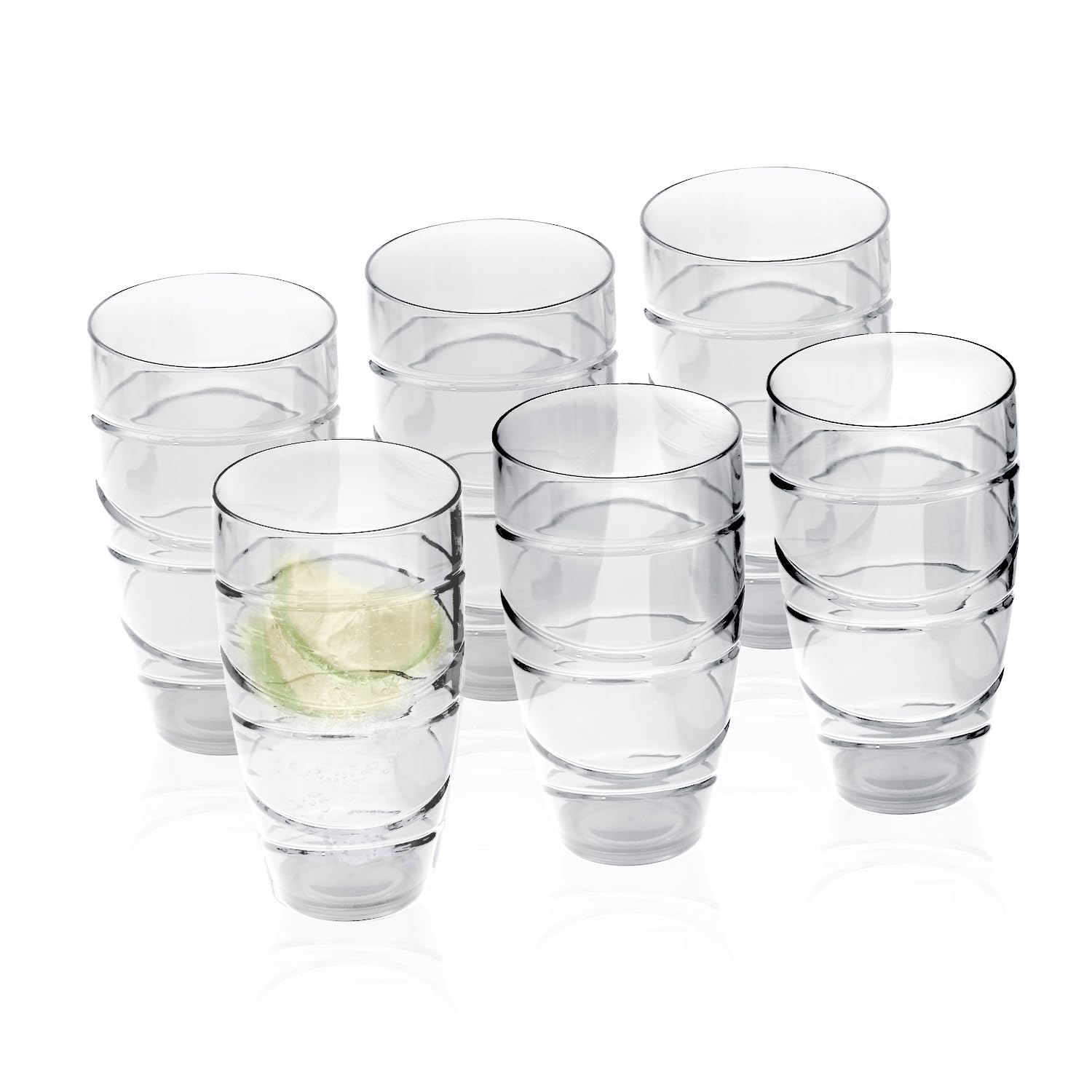 Taylor & Brown Set of 6 Plastic Tumblers 550ml Acrylic Tumbler Glasses with Swirl Design, Stackable Re-usable Plastic Glasses for Garden, Picnics, Camping, BBQs, Parties (6 Pack - Clear)