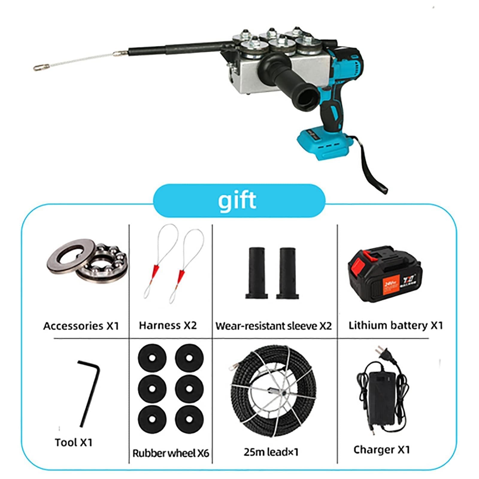 Roscadora eléctrica, herramienta automática for estirar cables, equipo de transporte de tuberías de pared, selección de 4 baterías, cable de 30 metros, rápida y práctica, dispositivo(30000 mA)