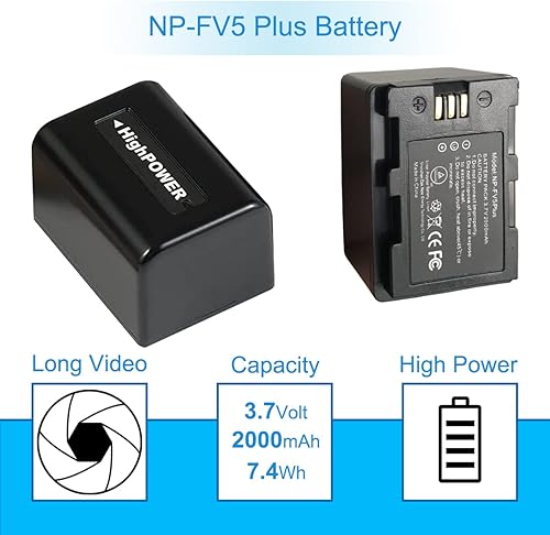Miniatura 3 de Cargador de batería NP-FV5 Plus, videocámara digital Cargador de viaje y batería de litio recargable NP-FV5 Plus de 3.7V 2000mAh