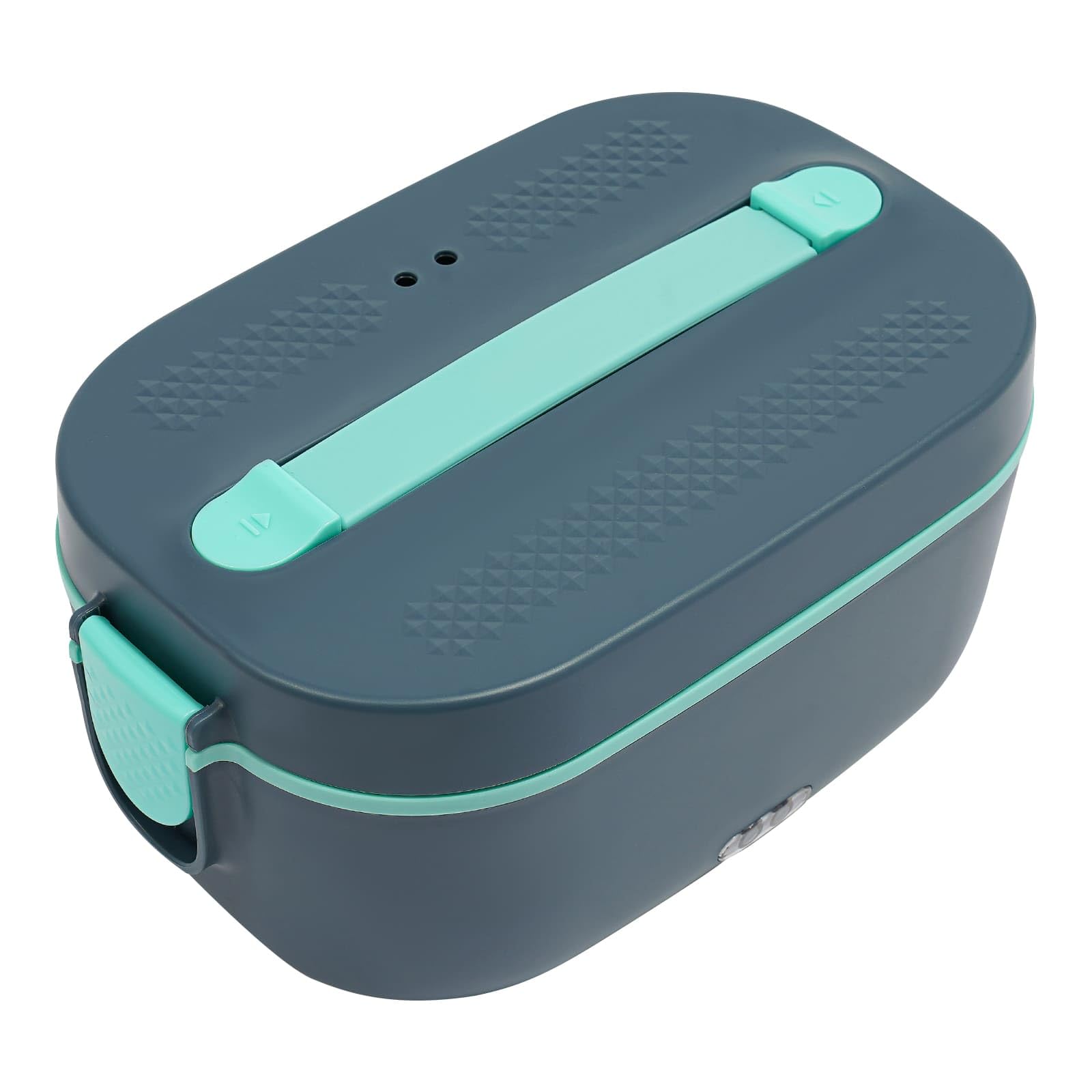 Cuenco eléctrico para almuerzo (1,5 L, 80 W, con tenedor y cuchara, 12 V/24 V/220 V, para oficina, coche, hogar, color azul gris)