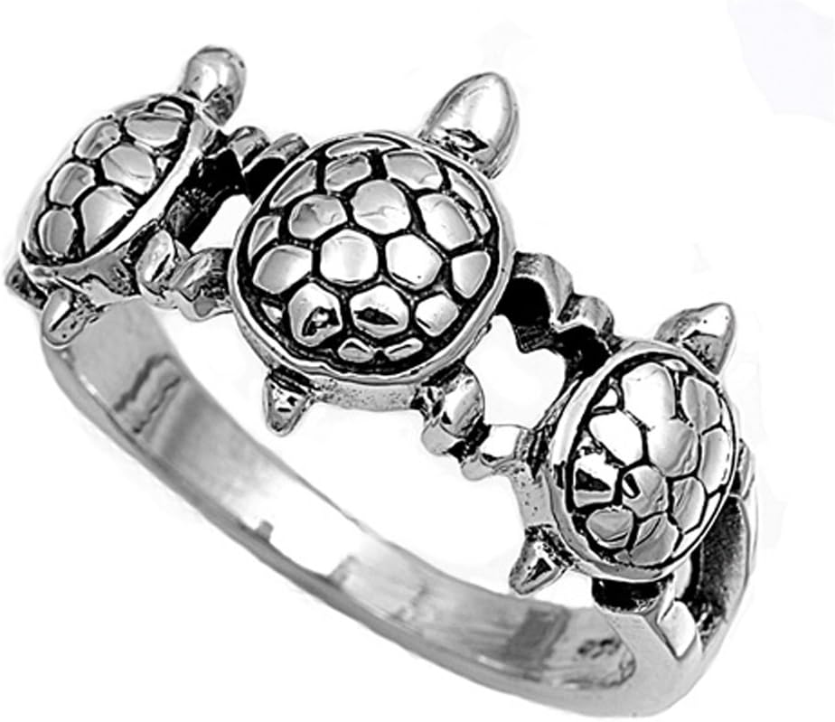 Sterling Silver Women's Turtle Ring 925 New Fashion Band 11mm Sizes 5-11