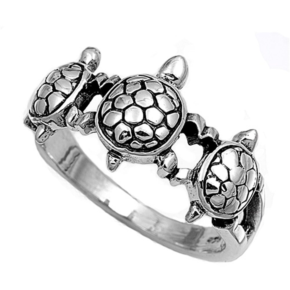 Sterling Silver Women's Turtle Ring 925 New Fashion Band 11mm Sizes 5-11