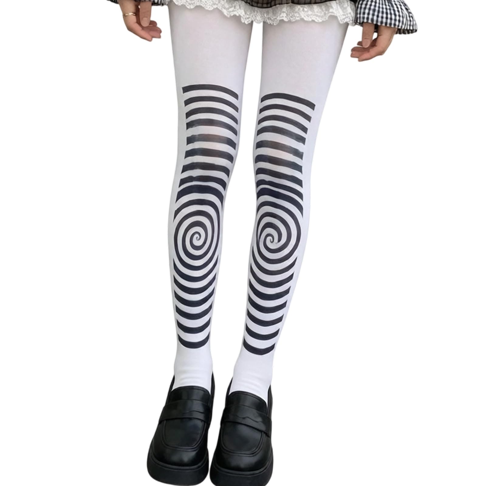 Ljmyy Women Spirals Print Opaque Pantyhose Vintage Aesthetic Design Tights Stockings for Music Festivals Costume Cosplay Party