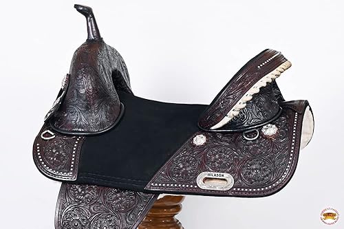 Vista 10 de HILASON Western Horse Treeless Trail Barrel Saddle American Leather Tan Horse Saddle Western Saddle Treeless Saddle Saddle for Horses Negro