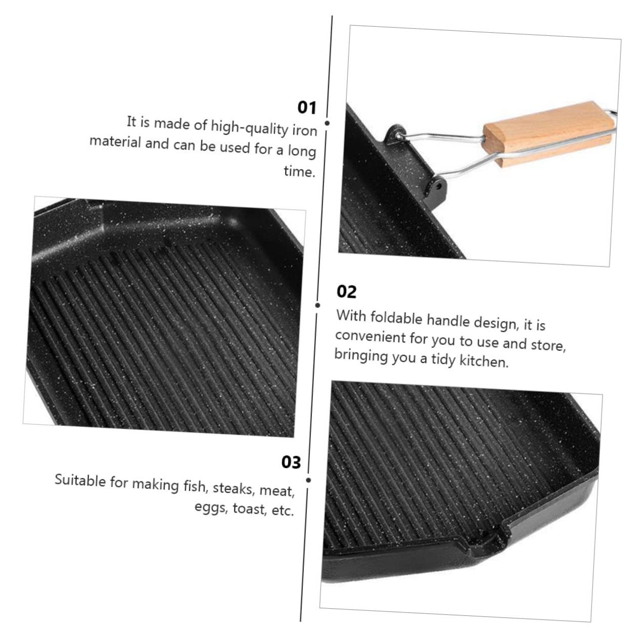 MAGICLULU Grillpfanne Antihaftbeschichtet Für Grill Toastpfanne Quadratisch Aus Bratpfanne Haushaltsgrill Mit Klappbarem Griff Grillplatte Für Snacks Und Backform