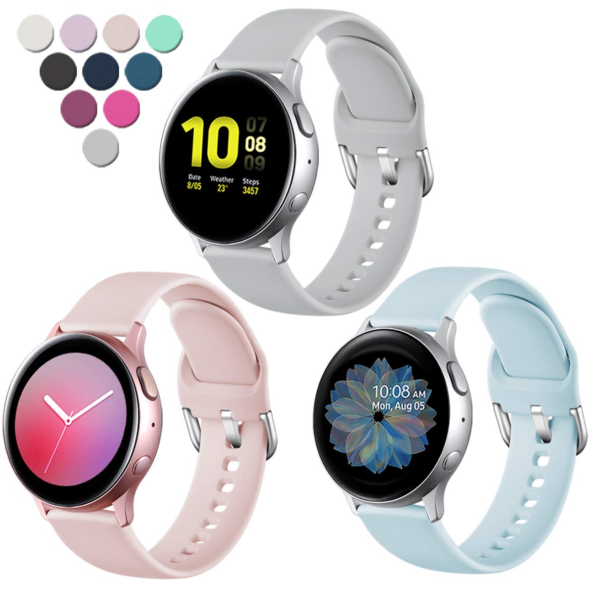 Amazon Com Lerobo Compatible With Samsung Galaxy Watch Active 2 Bands 40mm 44mm Galaxy Watch 3 Bands 41mm Galaxy Watch Active Bands Galaxy Watch Bands 42mm 20mm Silicone Sport Replacement Strap 3 Pack Small Electronics