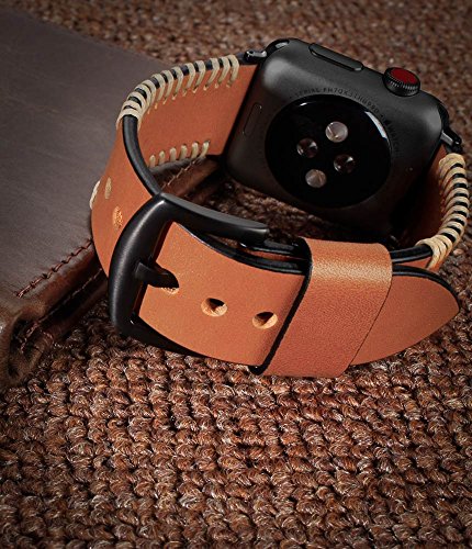 Pulseira De Couro Feita Á Mão Para Apple Watch 42mm Marrom
