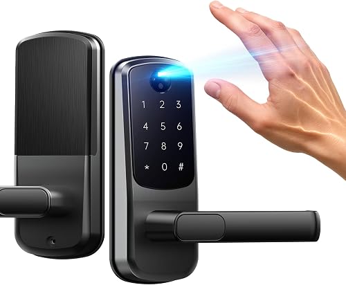 CAMCAMP Palm Vein Smart Door Lock with Handle, Keyless Entry, Auto Lock, IP65 Waterproof & Backlit Keypad