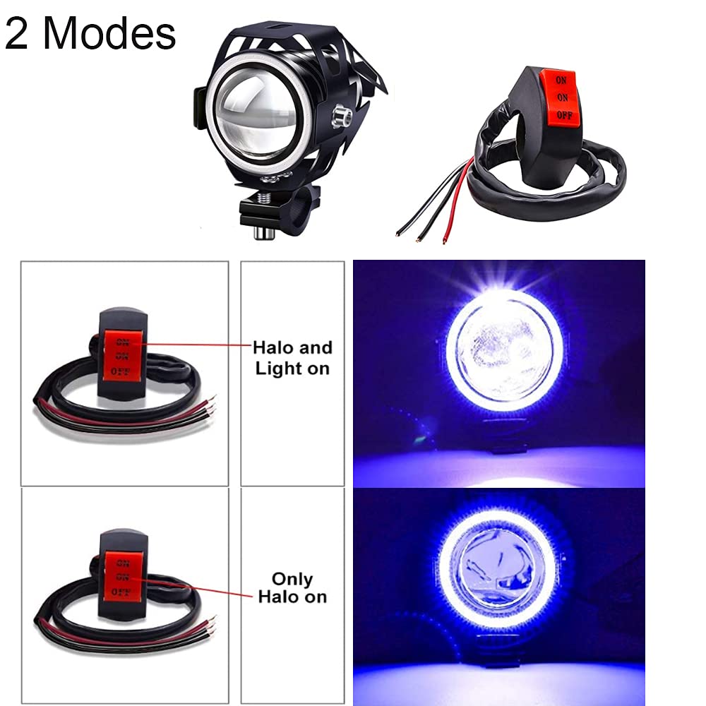 Biqing Faro Adicional para Moto, U7 Faros de Motocicleta Luces de Niebla12V 24V Luces de Delantera de Motocicleta Con interruptor Impermeable 1 Modo para Moto Quad Scooter(Azul)