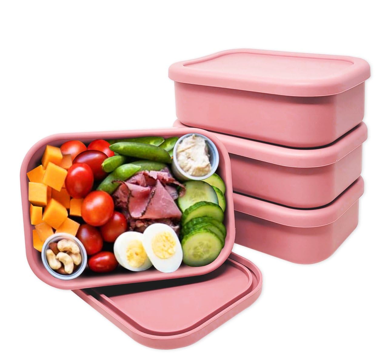 Perfect Portion 3-Pack Silicone Bento Boxes - Leakproof, Single-Compartment Lunch Containers, BPA-Free, Dishwasher, Oven & Fridge Safe, Dry Erase Marker Friendly - Pink