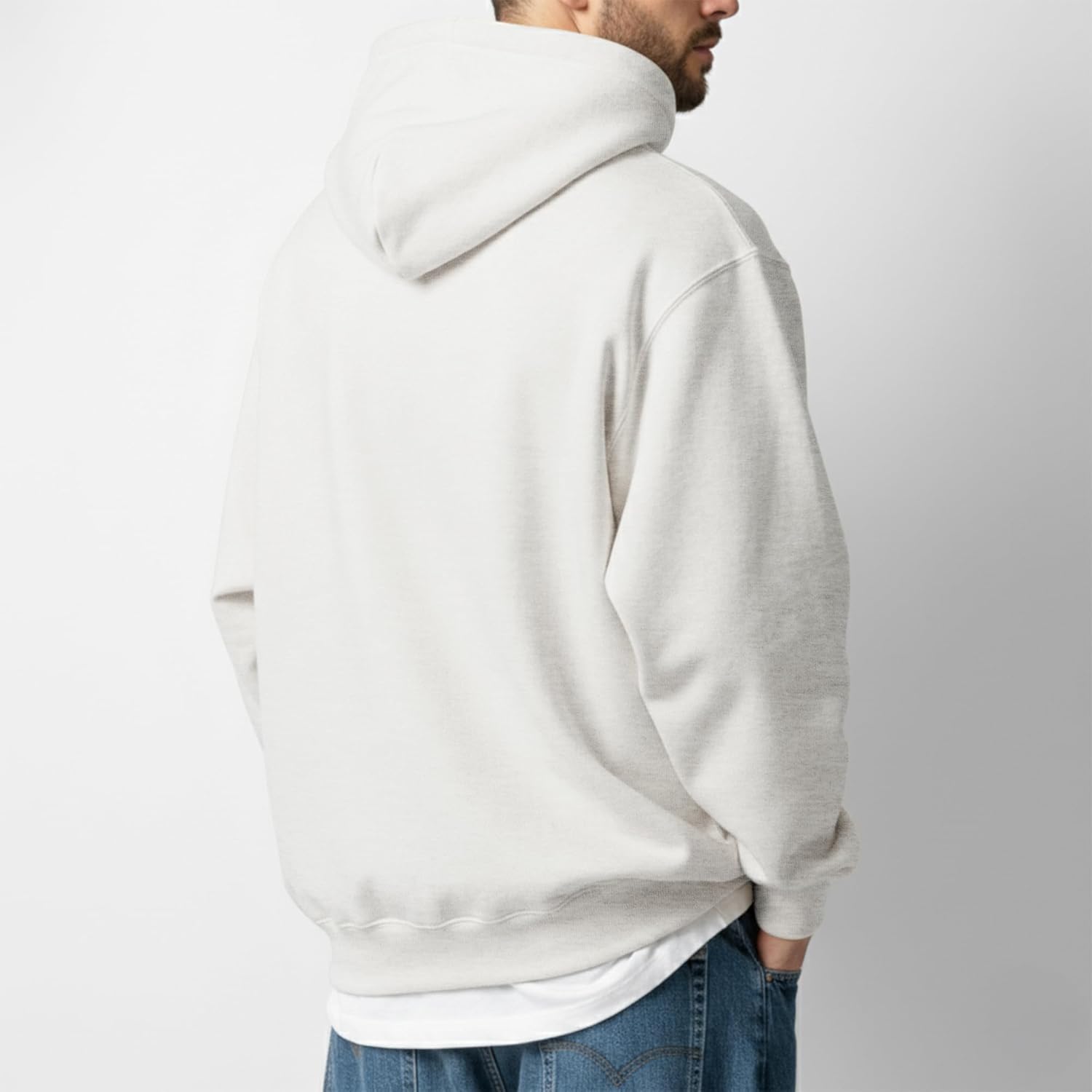 Ohoo Mens Relaxed Fit Pullover Hoodie Cotton Blend Thick Heavyweight Fleece Lined Casual Hooded Sweatshirt Soft Fabric