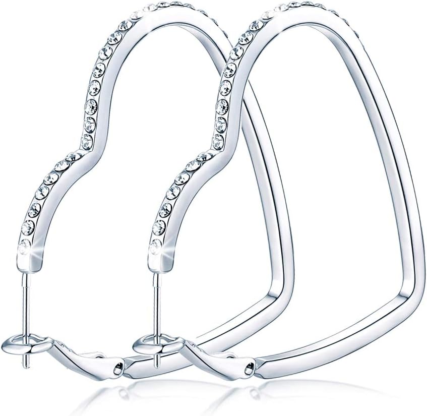 Silver Hoop Earrings, Rhinestone Cubic Zirconia Hoops Fashion Jewelry White Gold Plated Hoop Earring for Women