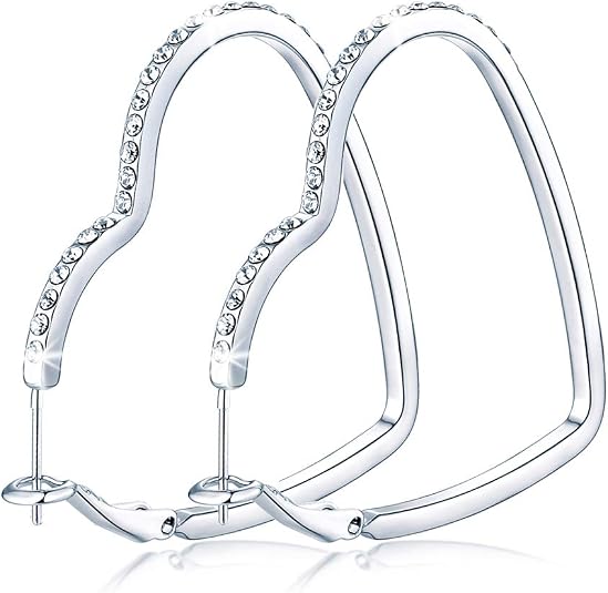 Silver Hoop Earrings for Women, Fashion Lightweight CZ Cubic Zirconia Rhinestone Hoops Gifts White Gold Rose Gold Plated 35mm - 45mm