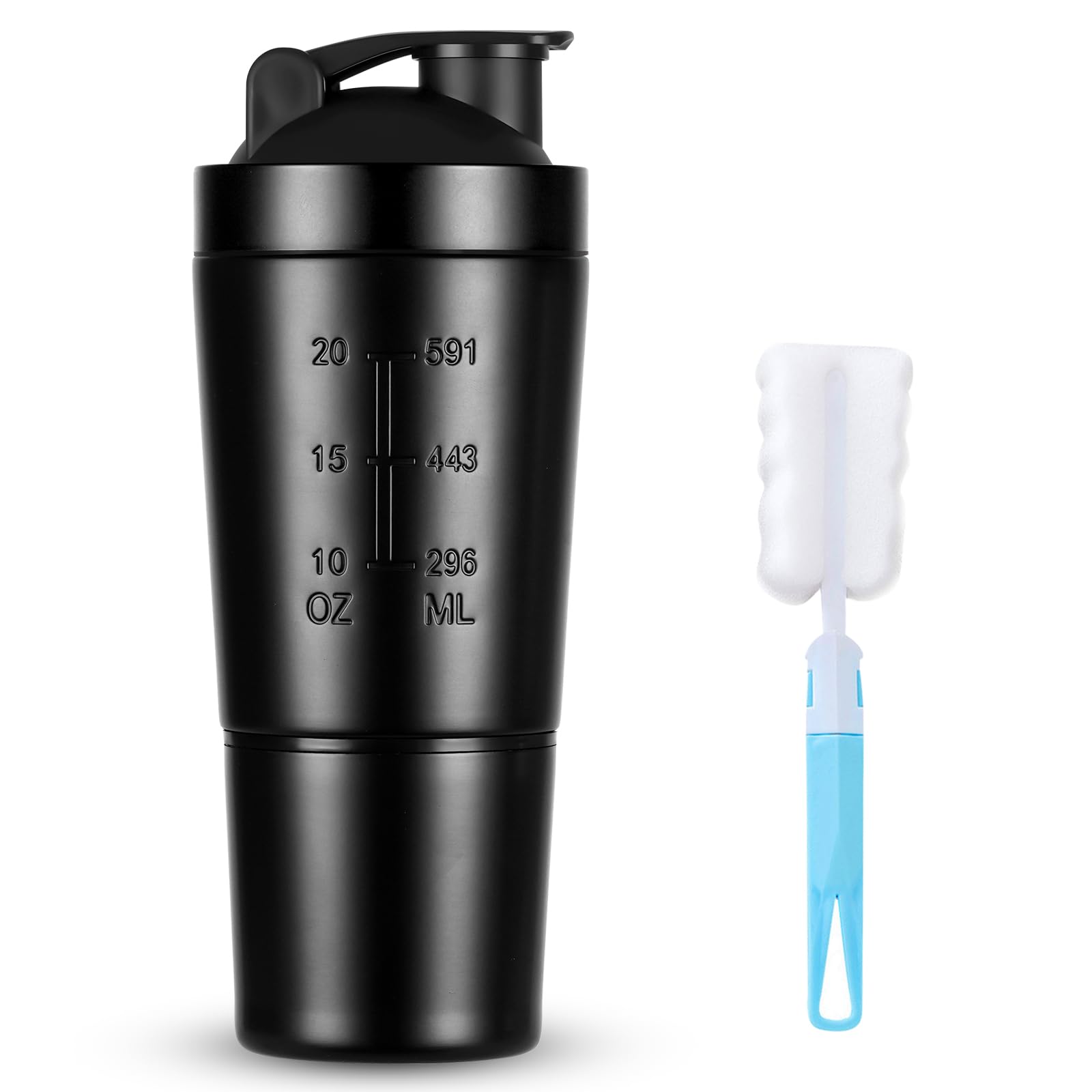 ACWOO Shaker per Proteine in Acciaio Inox Bottiglia, 700 + 200 ML Shaker Steel con Scomparto per Polvere e Miscelatore Sfera, per Bevande Proteiche per Gli Appassionati di Sport All'aria Aperta