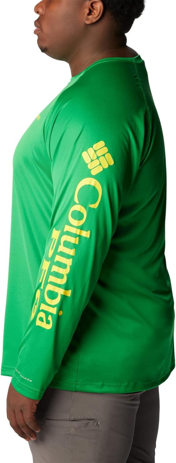 Columbia NCAA Oregon Ducks Men's Terminal Tackle Long Sleeve Shirt, X-Large Big, UO - Fuse Green/Yellow Glo