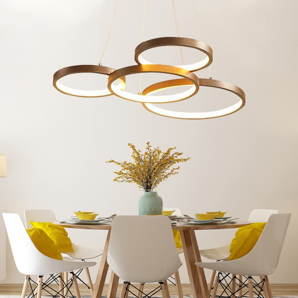 Large Decoration LED Pendant Light Hanging Lamp Modern Dining Table Pendant Lamp Dimmable with Remote Control Ceiling Lamp Height Adjustable Bedroom Living Room Chandelier Retro Design (4 rings)
