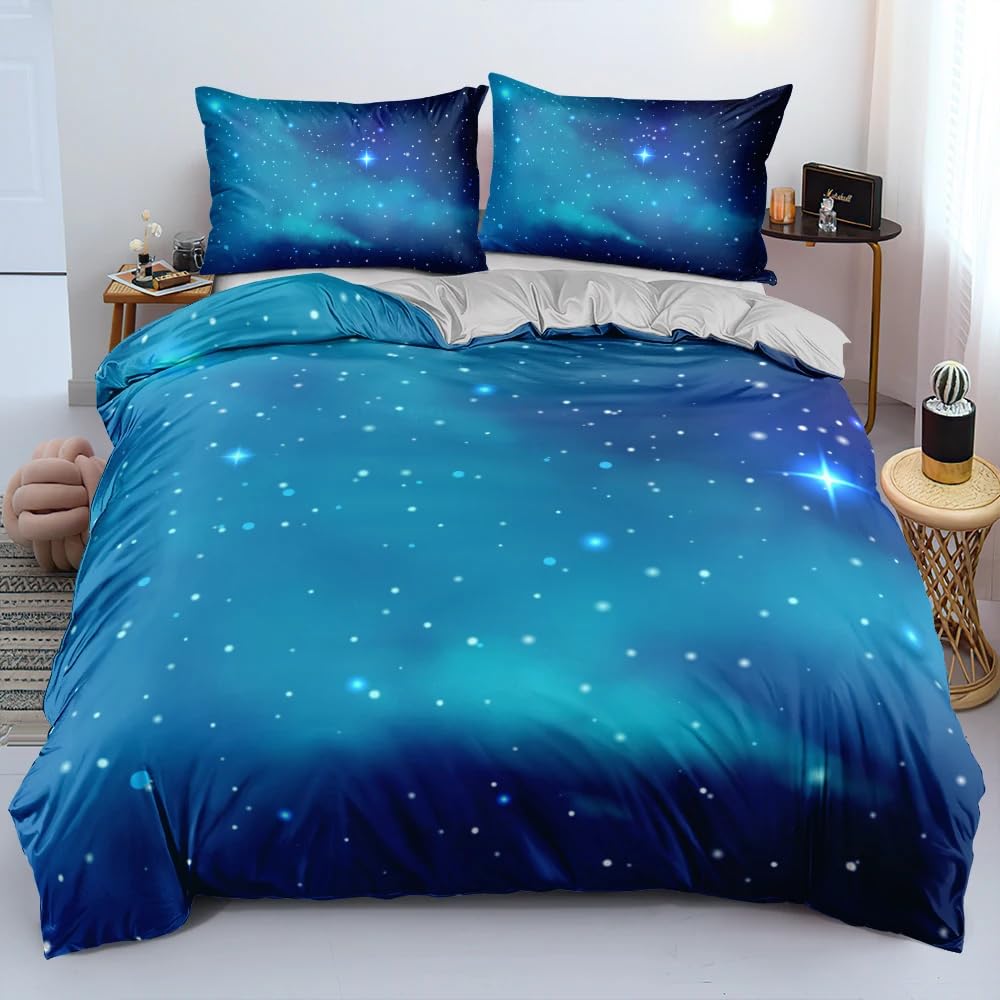 Housse de couette 240x260 cm ciel étoilé en microfibre respirante avec taies