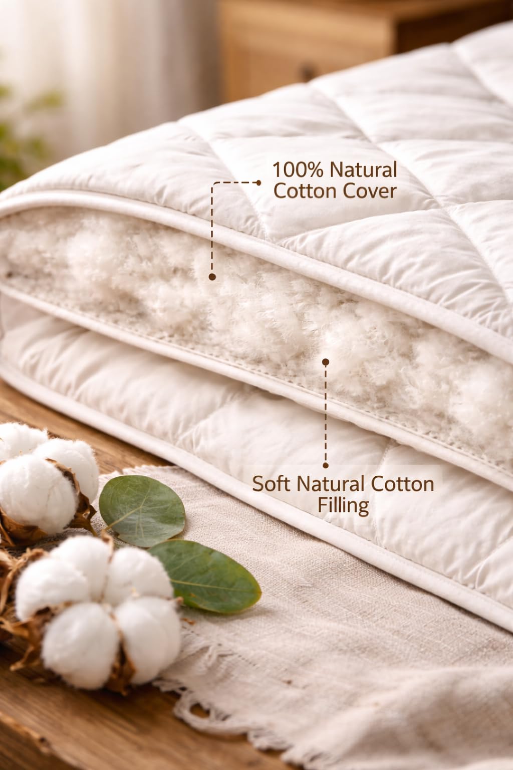 Merino Wool Edredón 100% Algodón Puro con Cubierta De Algodón Cama Edredón De Llenado & Todas Las Tallas 4 TOG (120 x 150 cm - Cot Bed)