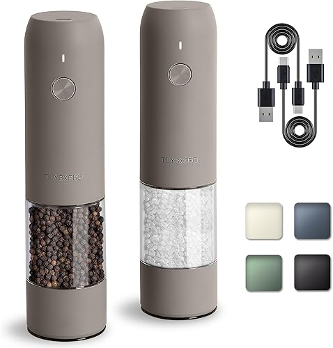 Juego de molinillo eléctrico de sal y pimienta, recargable por USB, molinillo automático de sal y pimienta con grosor ajustable, salero eléctrico,