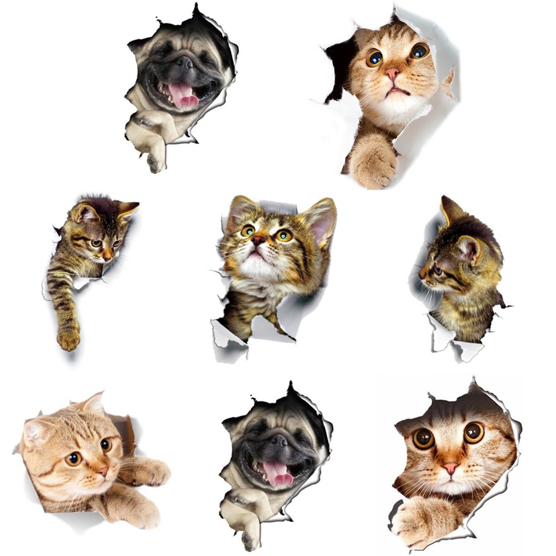 8 Adesivi Gatti 3D Per Parete - Decorazione Per Bagno, Cucina, Frigorifero