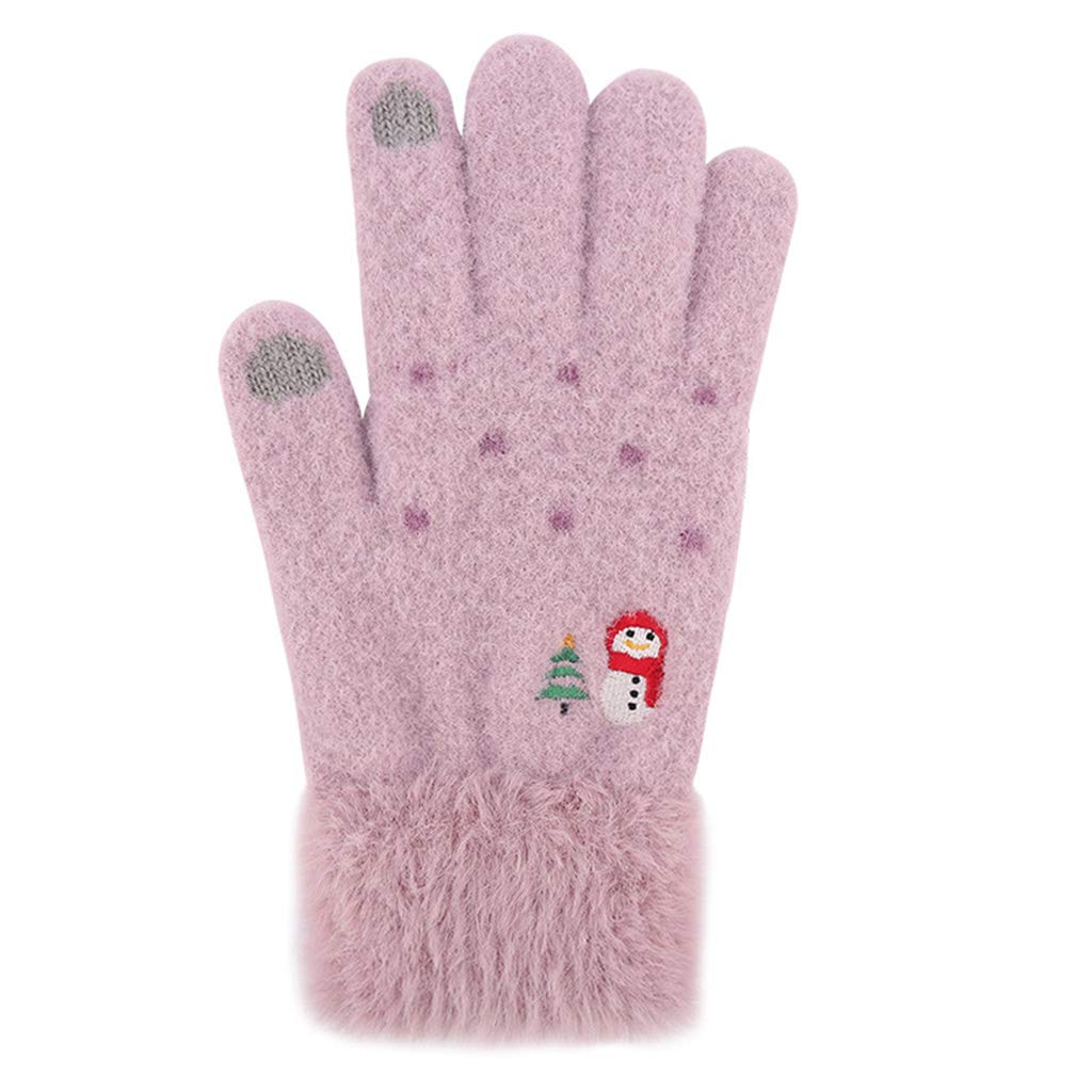 Womens Winter Plus Thick Warm For Gloves Snowman Christmas Tree Full Fingered Knitted Faux Wool