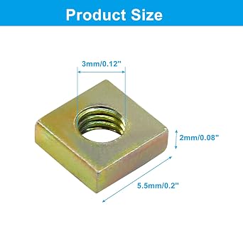 Zorfeter 100Pcs Zinc Plated M3 Square Nuts, Square Machine Screw Nuts Fastener for Home Repairs and Professional Engineering