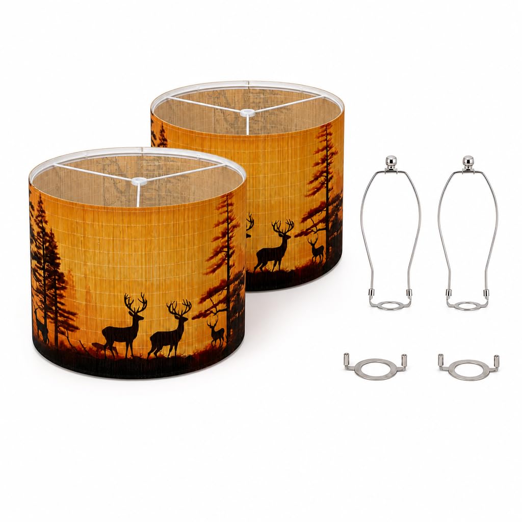 Soft bamboo lampshade for table & floor lamps, no-tool setup, warm mild light, sleek minimalist appearance (2, Bamboo print deer)