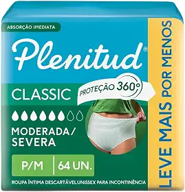 Plenitud Roupa Íntima Classic para Incontinência P/M 64 Un