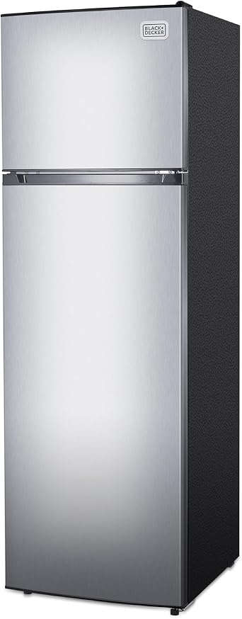 BLACK+DECKER 10 Cu. Ft. Top Mount Refrigerator with Freezer, 2 Door Fridge with Top Freezer and Mechanical Temperature Control, For Homes and Apartments, BDA10LAS, Stainless Steel Look