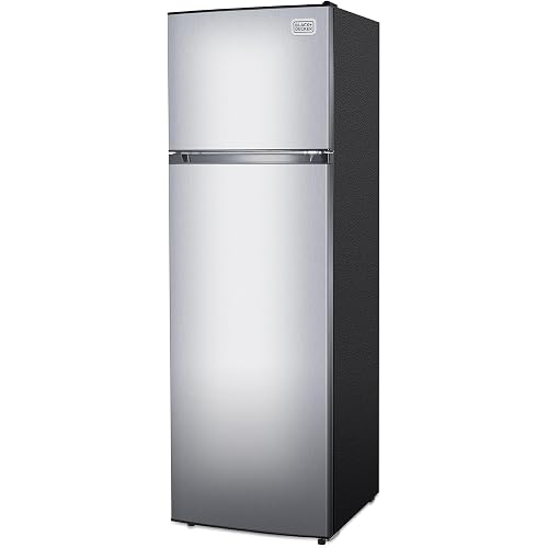 BLACK+DECKER 10 Cu. Ft. Top Mount Refrigerator with Freezer, 2 Door Fridge with Top Freezer and Mechanical Temperature Control, For Homes and Apartments, BDA10LAS, Stainless Steel Look