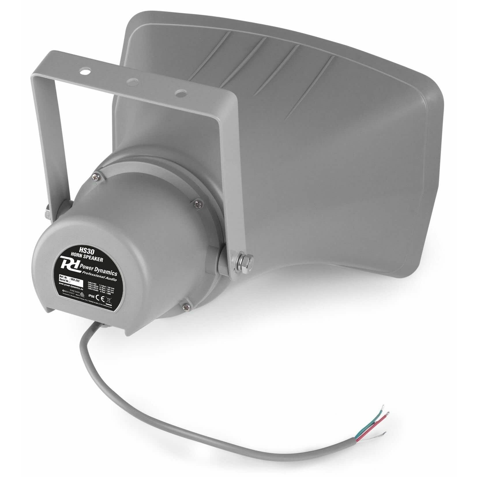 Power Dynamics Altavoz bocina de Largo Alcance, 100v, 7,5 W, 15 W y 30 W. Apto para Intemperie IPX6 con Carcasa de ABS Resistente. Ideal para megafonía, 100 V, se suministra con Soporte de Montaje