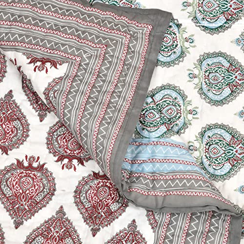 Image of BLOCKS OF INDIA Hand Block Printed Cotton King Size Quilt (90 Inch X 108 Inch) (King Quilt Grey Motifs), 300 TC