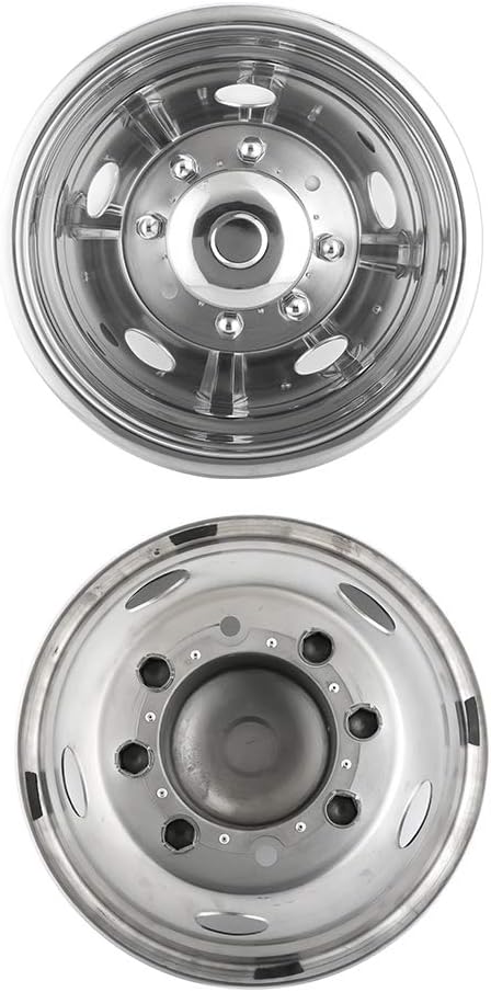 4pcs 19.5inch Polished Stainless Steel Dually Wheel Simulators, Nice Looking Bolt On Wheel Cover, 8 Lug Hubcaps fit for 1999-2004 Ford F450 F550 with Installation Tools