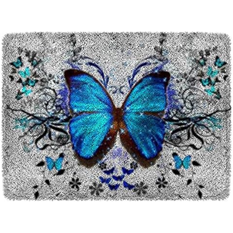 Latch Hook Rug Kit, DIY Latch Hook Butterfly Rug Making Kit for Adults Kids, Cross Stitch Kit Carpet Making Cushion Needlework for Beginners, Home Decor, Butterfly 50×38 cm Cover