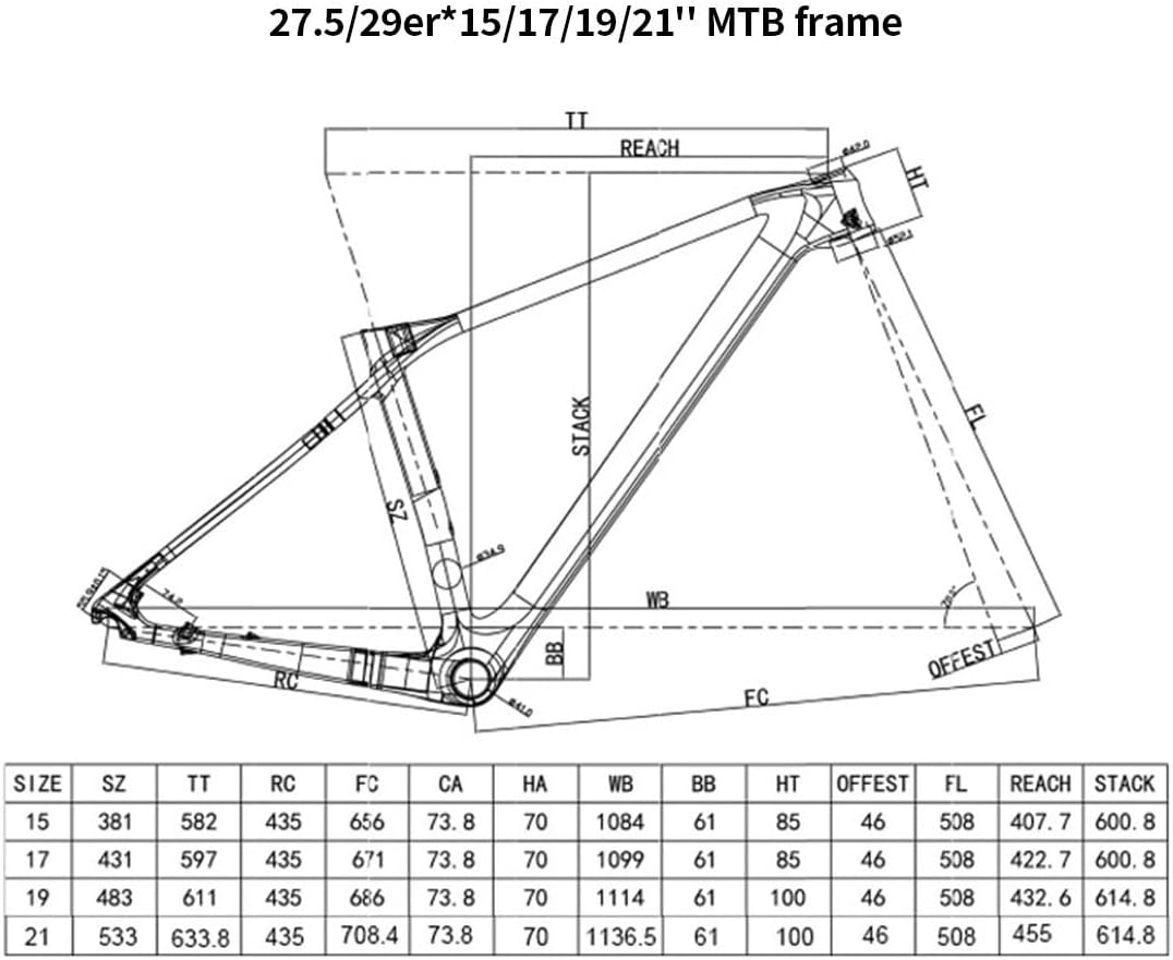 27.5/29er Mountain Bike Frame Carbon Fibre 15/17/19/21'' XC Hardtail MTB Frame Boost Thru Axle 12x148mm Internal Routing Disc Brake, Gray